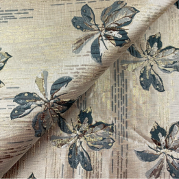 Tissu Brocart Noir, Gris et Doré à Motif Floral - Élégance et Raffinement pour Vos Créations