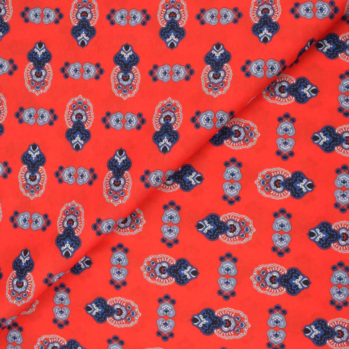 Tissu Coupon Polyester Cachemire Corail
