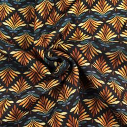 Tissu Coupon Polyester Éventail Art Déco Doré