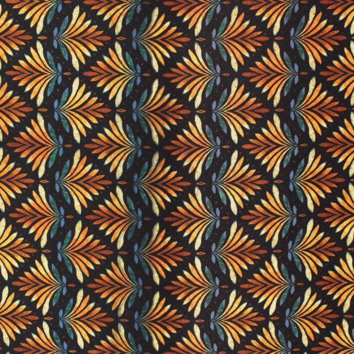 Tissu Coupon Polyester Éventail Art Déco Doré