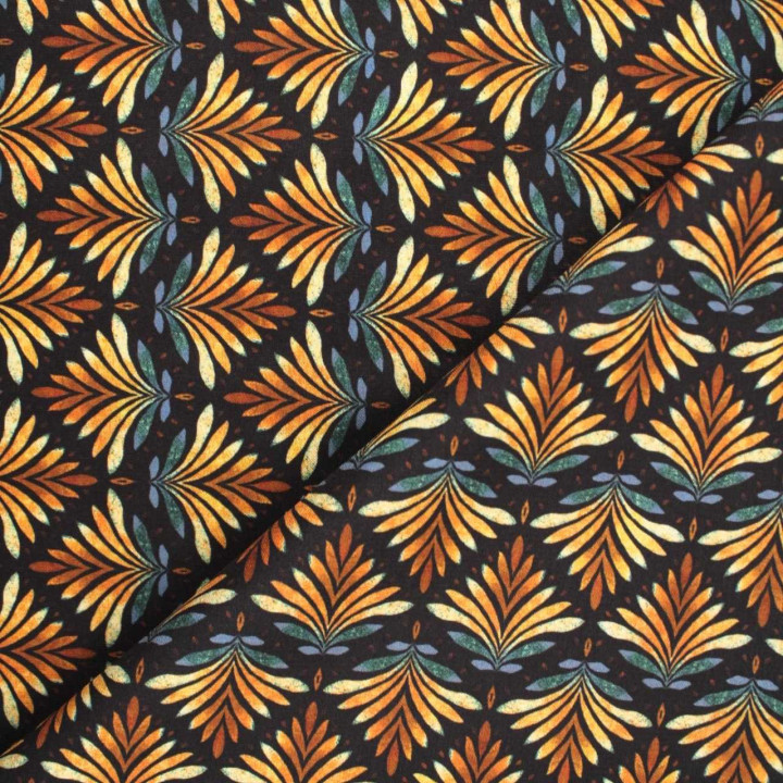 Tissu Coupon Polyester Éventail Art Déco Doré