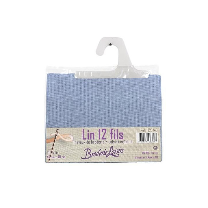 Carré de lin bleu à broder 45 cm x 40 cm - 100% Lin