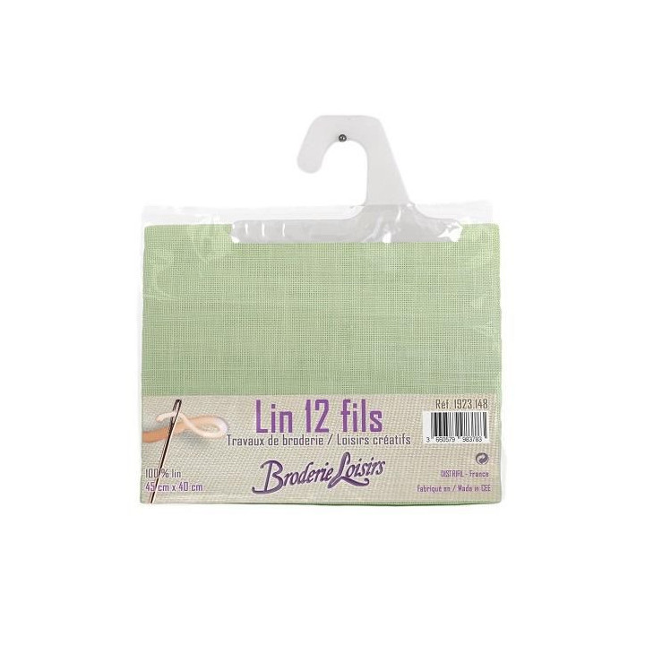 Carré de lin vert à broder 45 cm x 40 cm - 100% Lin