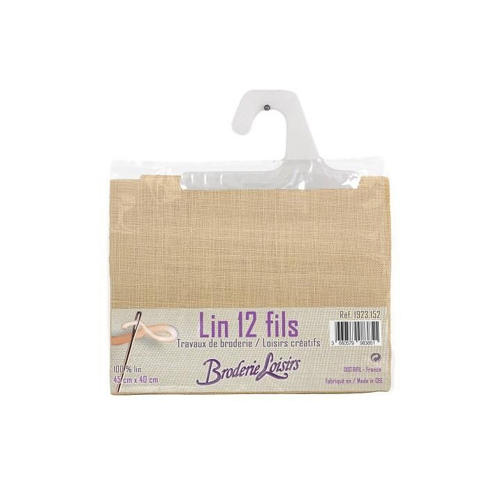 Carré de lin beige à broder 45 cm x 40 cm - 100% Lin