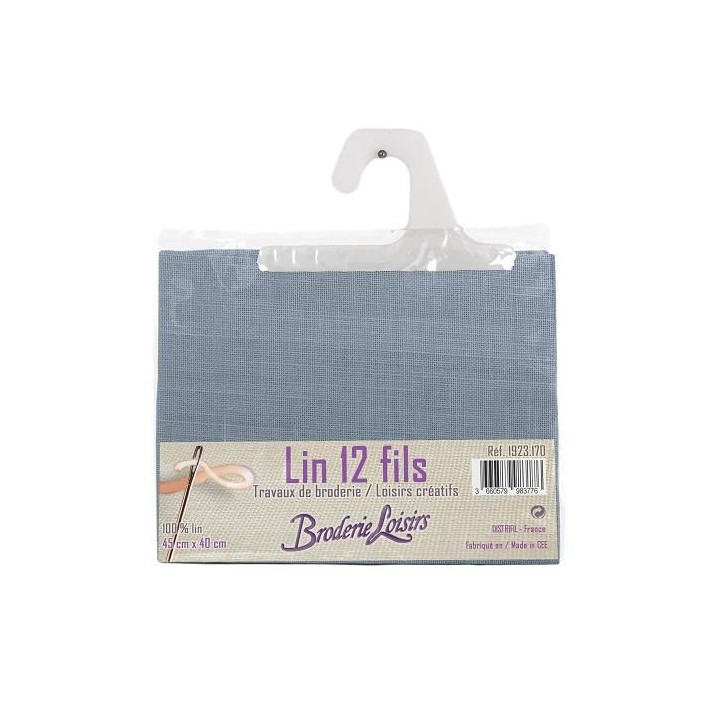 Carré de lin bleu gris à broder 45 cm x 40 cm - 100% Lin