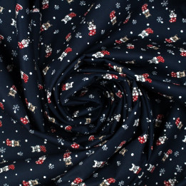 Tissu coton bleu nuit imprimé Noël bulldog - oeko tex