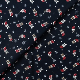 Tissu coton bleu nuit imprimé Noël bulldog - oeko tex | Moline