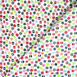 Tissu coton blanc imprimé boules de Noël - oeko tex