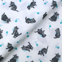 Tissu coton blanc milleraie imprimés chats