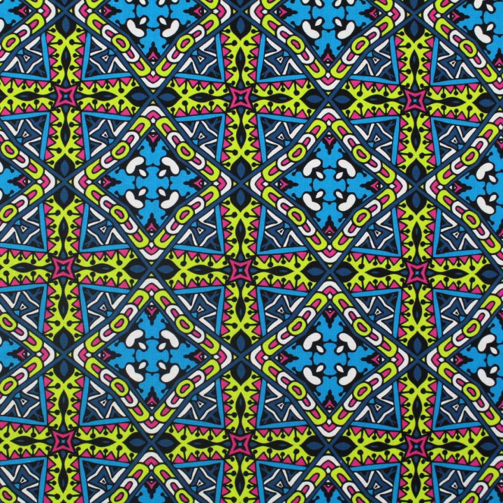 Tissu coton bleu marine imprimé géométrique