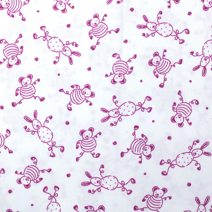 Tissu coton blanc milleraie imprimés lapins