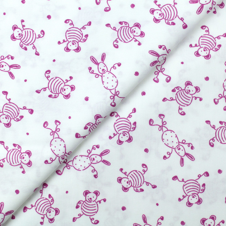 Tissu coton blanc milleraie imprimés lapins