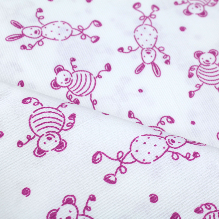 Tissu coton blanc milleraie imprimés lapins