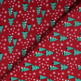 Tissu coton rouge imprimé sapin de Noël - oeko tex