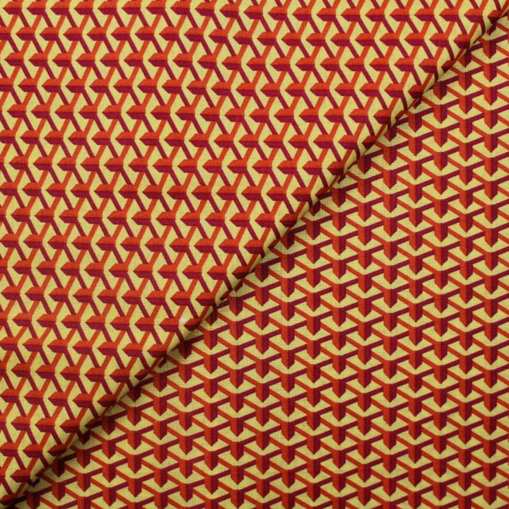 Tissu coton jaune imprimé géométrique