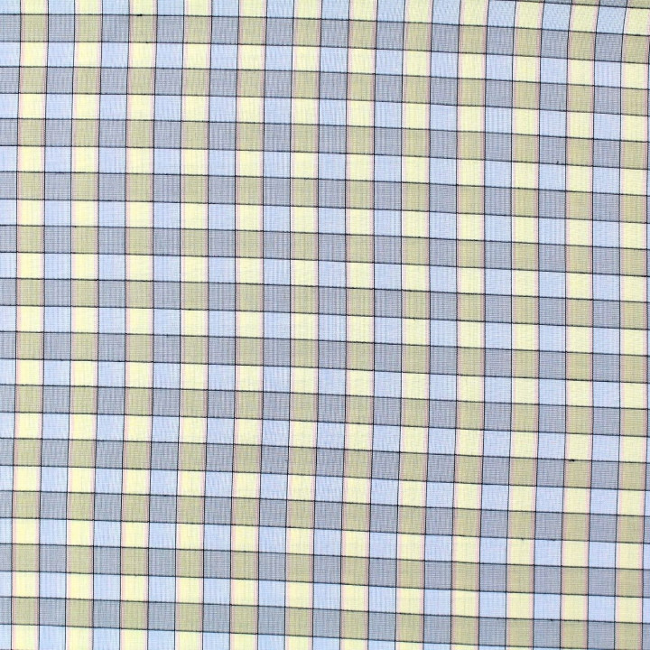 Tissu coton chemise blanc à carreaux jaune et bleu