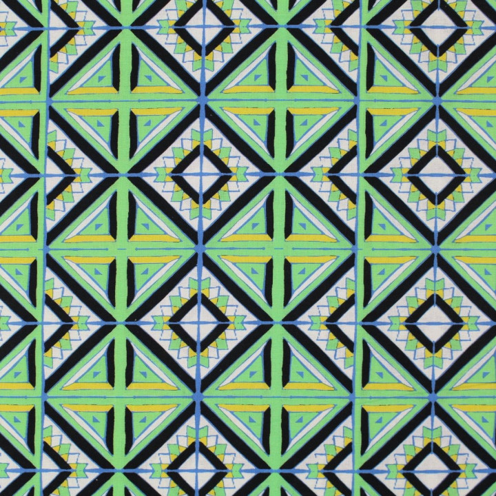 Tissu coton vert pomme imprimé géométrique