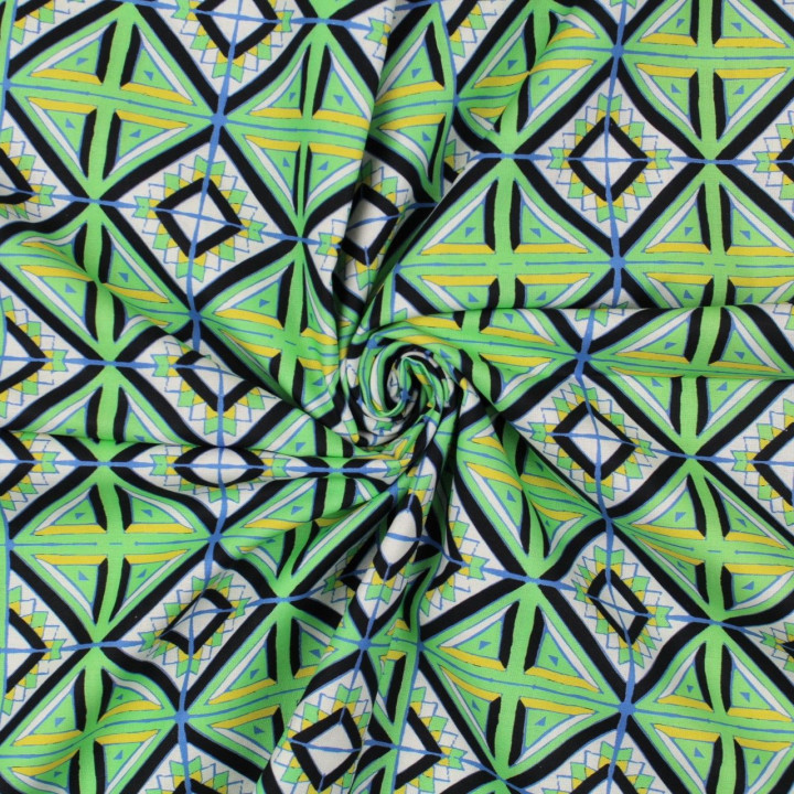 Tissu coton vert pomme imprimé géométrique