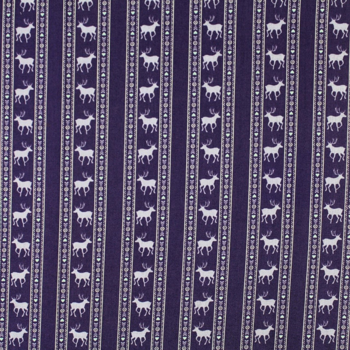 Tissu coton violet imprimé cerf