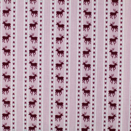 Tissu coton bois de rose imprimé cerf bordeaux