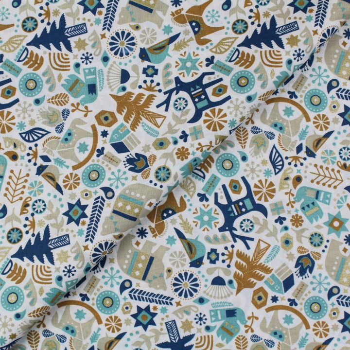 Tissu coton orange imprimé géométrique étoiles noir