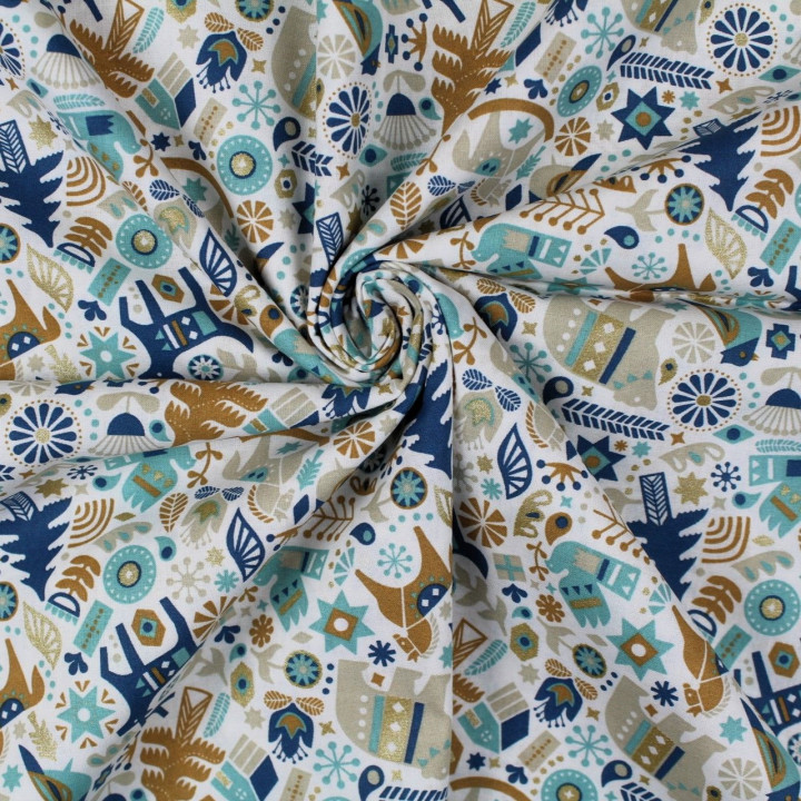Tissu coton orange imprimé géométrique étoiles noir