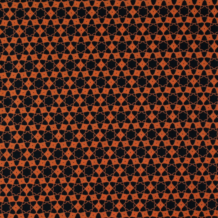 Tissu coton orange imprimé géométrique étoiles noir