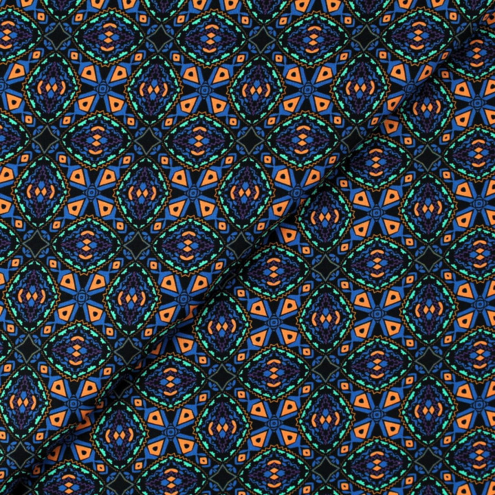 Tissu coton bleu nuit imprimé géométrique