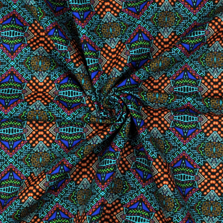 Tissu coton noir imprimé géométrique