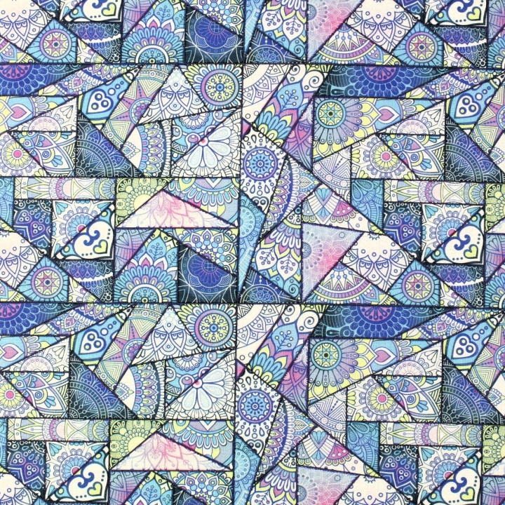 Tissu coton bleu imprimé géométrique