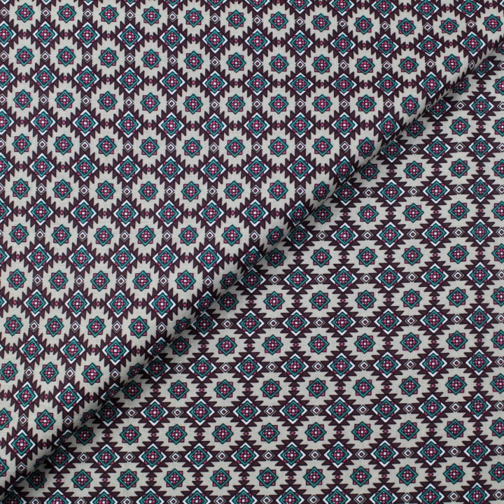 Tissu coton taupe imprimé géométrique