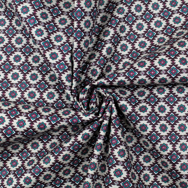 Tissu coton taupe imprimé géométrique
