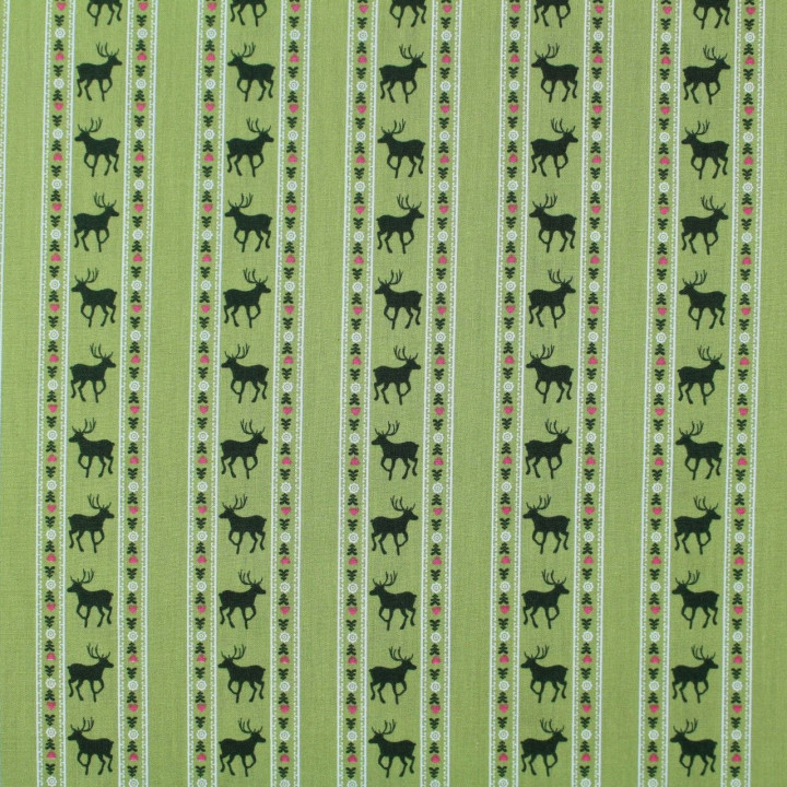 Tissu coton vert imprimé cerf