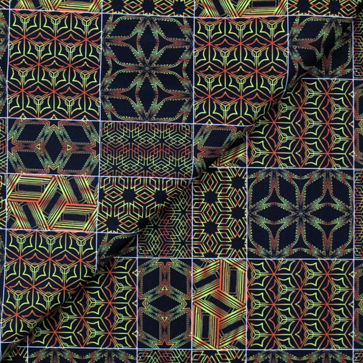 Tissu coton noir imprimé géométrique