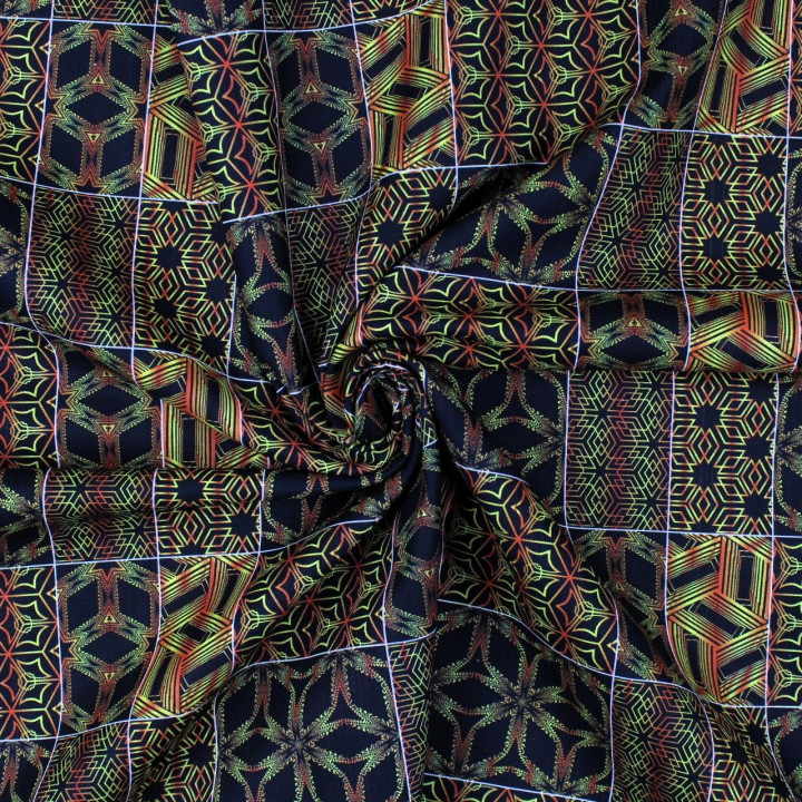 Tissu coton noir imprimé géométrique