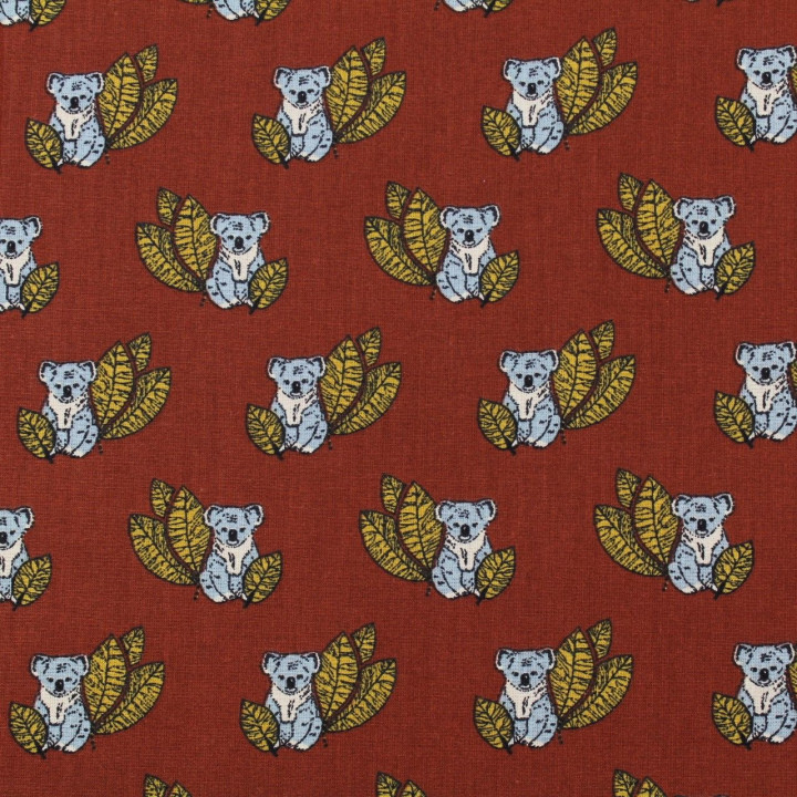 Tissu coton marron imprimés koalas