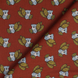 Tissu coton marron imprimés koalas | Moline