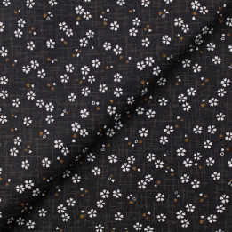 Tissu coton marron foncé imprimé géométrique et fleurs