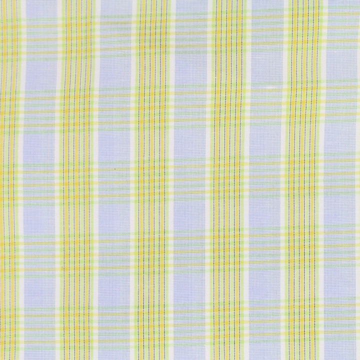 Tissu coton chemise blanc à rayures jaune, vert et bleu