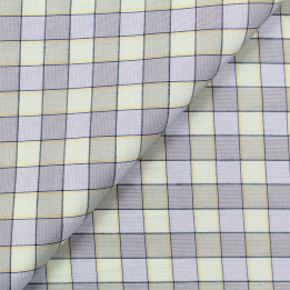 Tissu coton chemise écru à carreaux