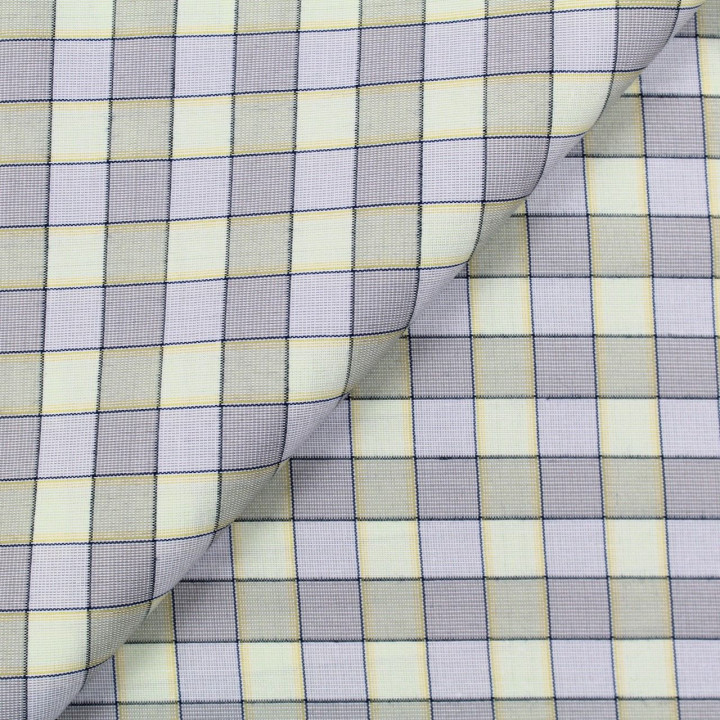 Tissu coton chemise écru à carreaux