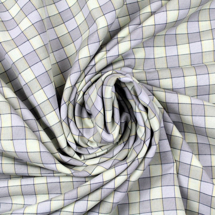 Tissu coton chemise écru à carreaux