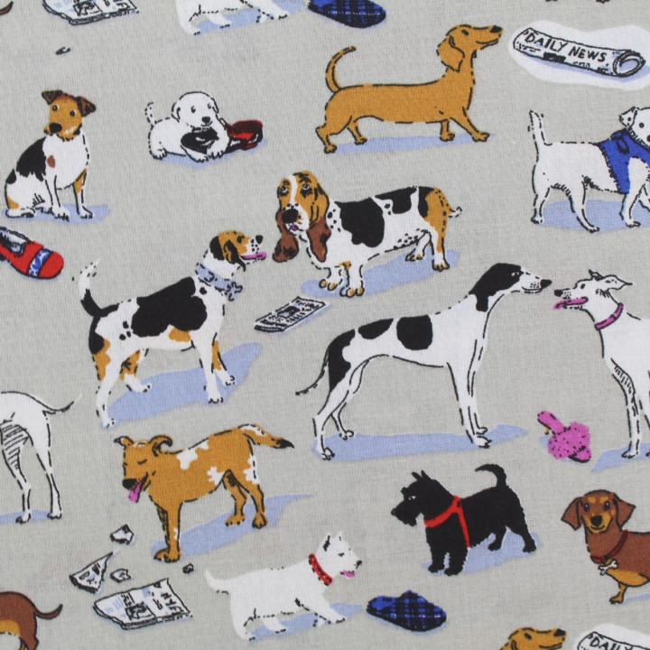 Tissu coton gris imprimés chien