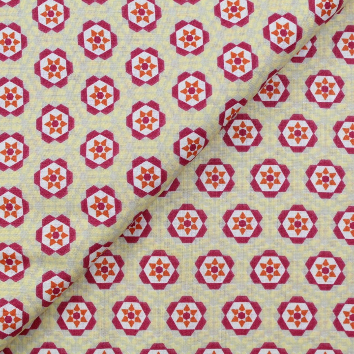 Tissu coton gris imprimé géométrique