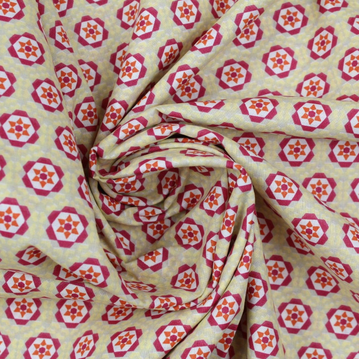 Tissu coton gris imprimé géométrique