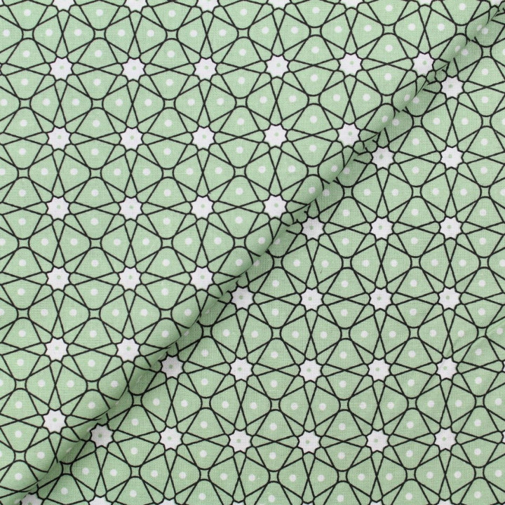 Tissu coton vert clair imprimé géométrique