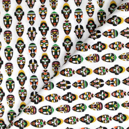 Tissu coton blanc imprimés masque africain