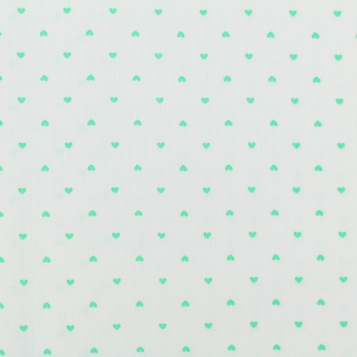 Tissu coton blanc milleraie imprimé cœur vert