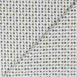 Tissu coton blanc imprimé diamant et éclair