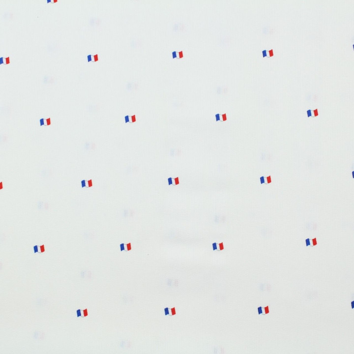 Tissu coton blanc milleraie imprimé drapeau français